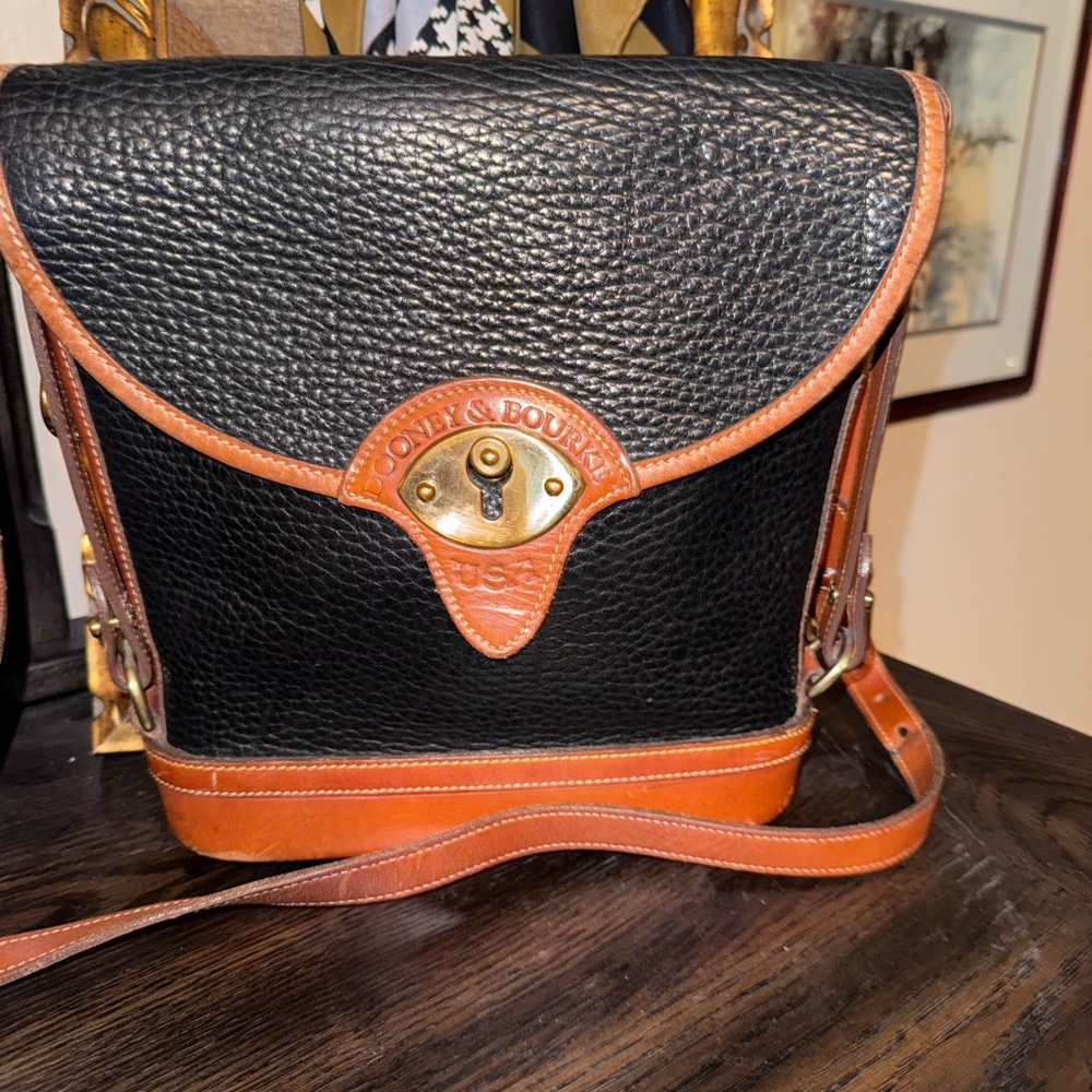 Dooney & Bourke Vintage Black and Brown Leather Crossbody Bag